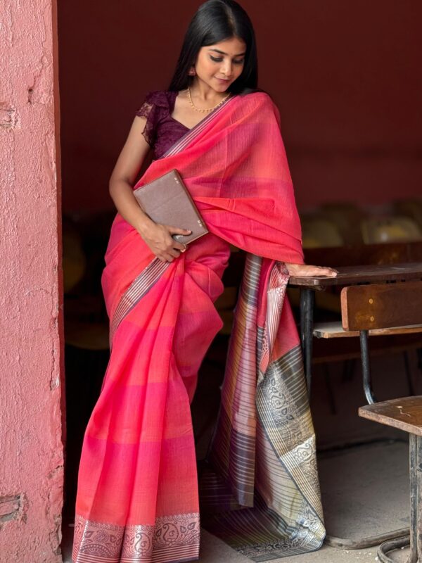 Cotton Silk Saree with Silver Border
