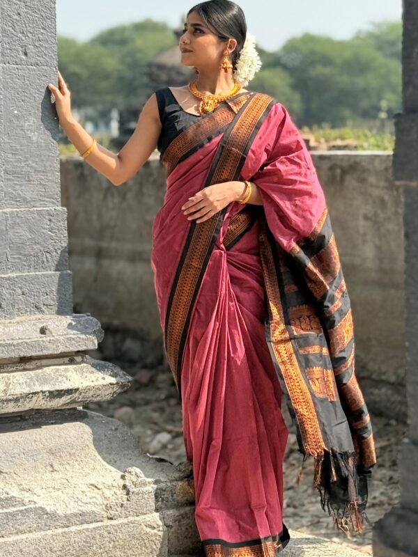 Rose Pink Handwoven Cotton Saree - Image 2