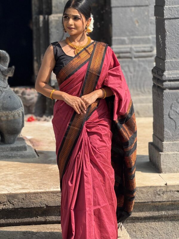 Rose Pink Handwoven Cotton Saree