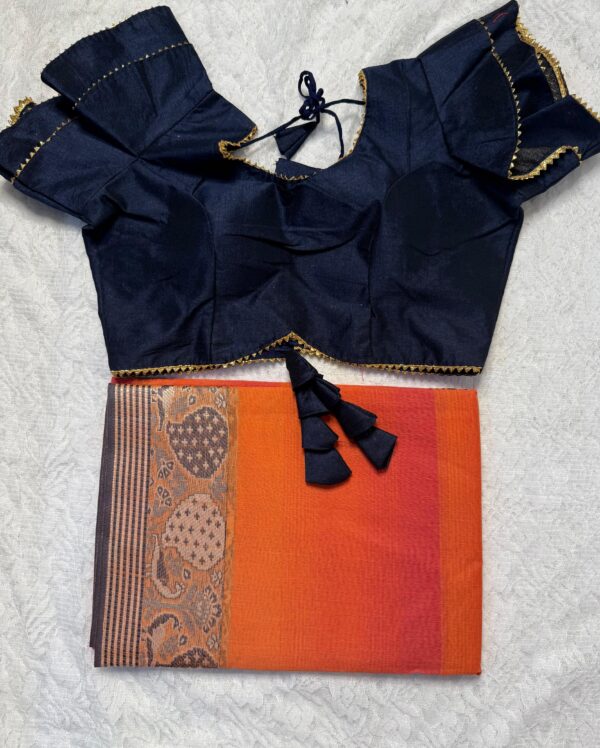 Cotton Silk Saree with Silver Border - Image 10