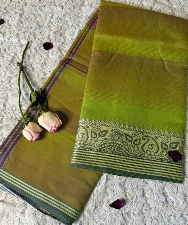 Cotton Silk Saree with Silver Border - Image 5