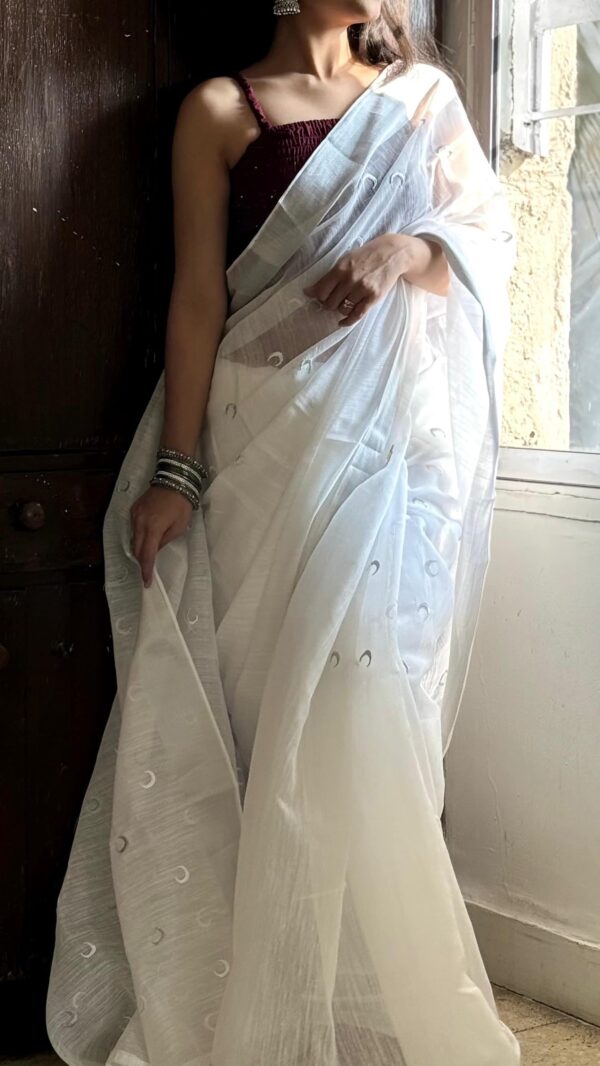 Moonlight White Chanderi Saree - Image 2