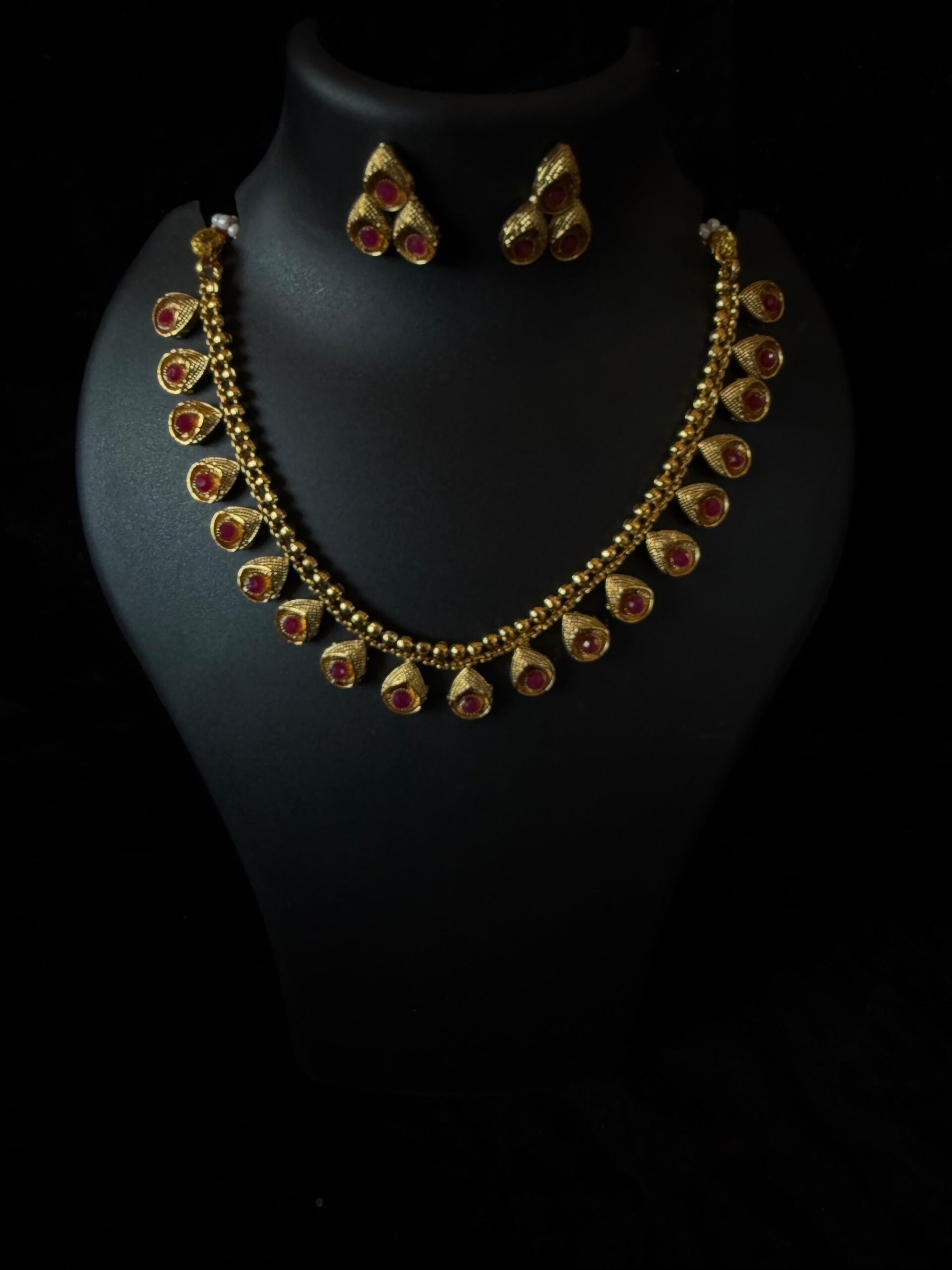 Kathiki Royal Ruby Gold-Plated Necklace Set