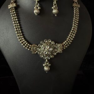 Kathiki Rajwada Oxidized Silver Set
