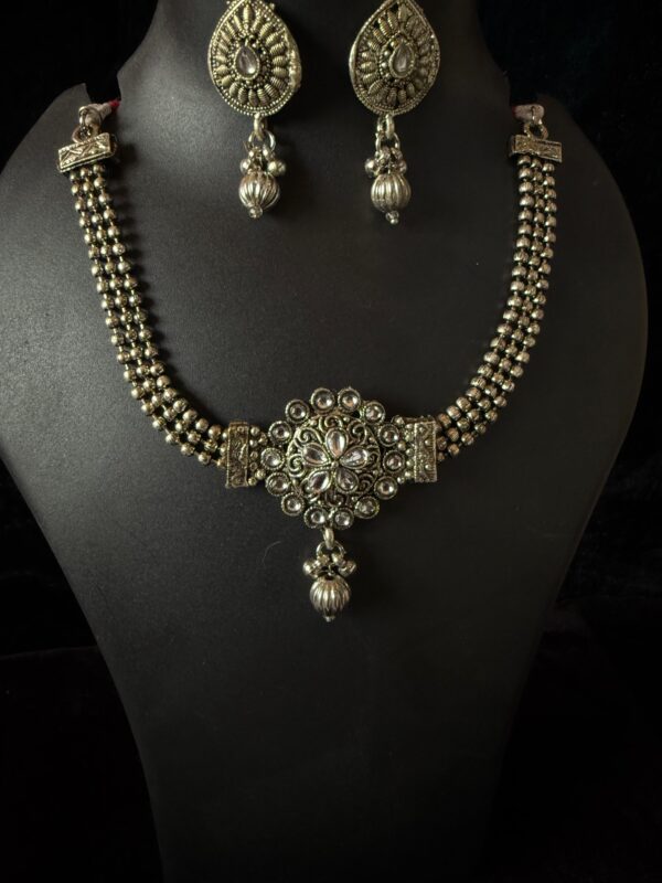 Kathiki Rajwada Oxidized Silver Set