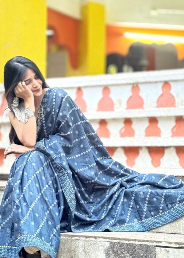 Deep Blue cotton saree - Image 3