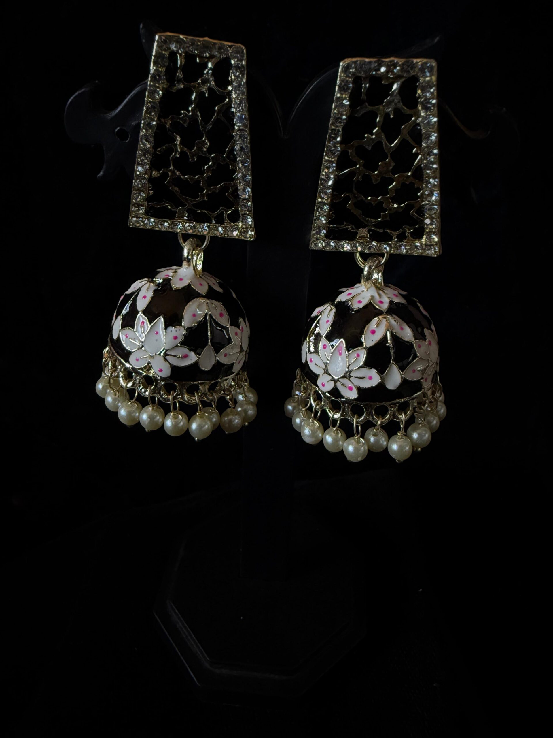 Kathiki Sunehri Phool Jhumkas Black