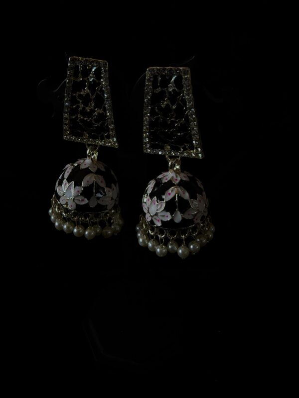 Kathiki Sunehri Phool Jhumkas Black - Image 2