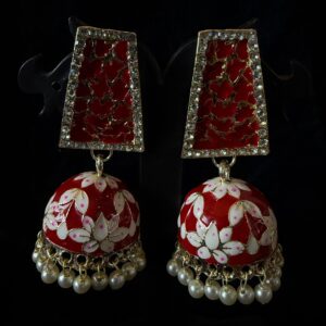 Kathiki Sunehri Phool Jhumkas Red