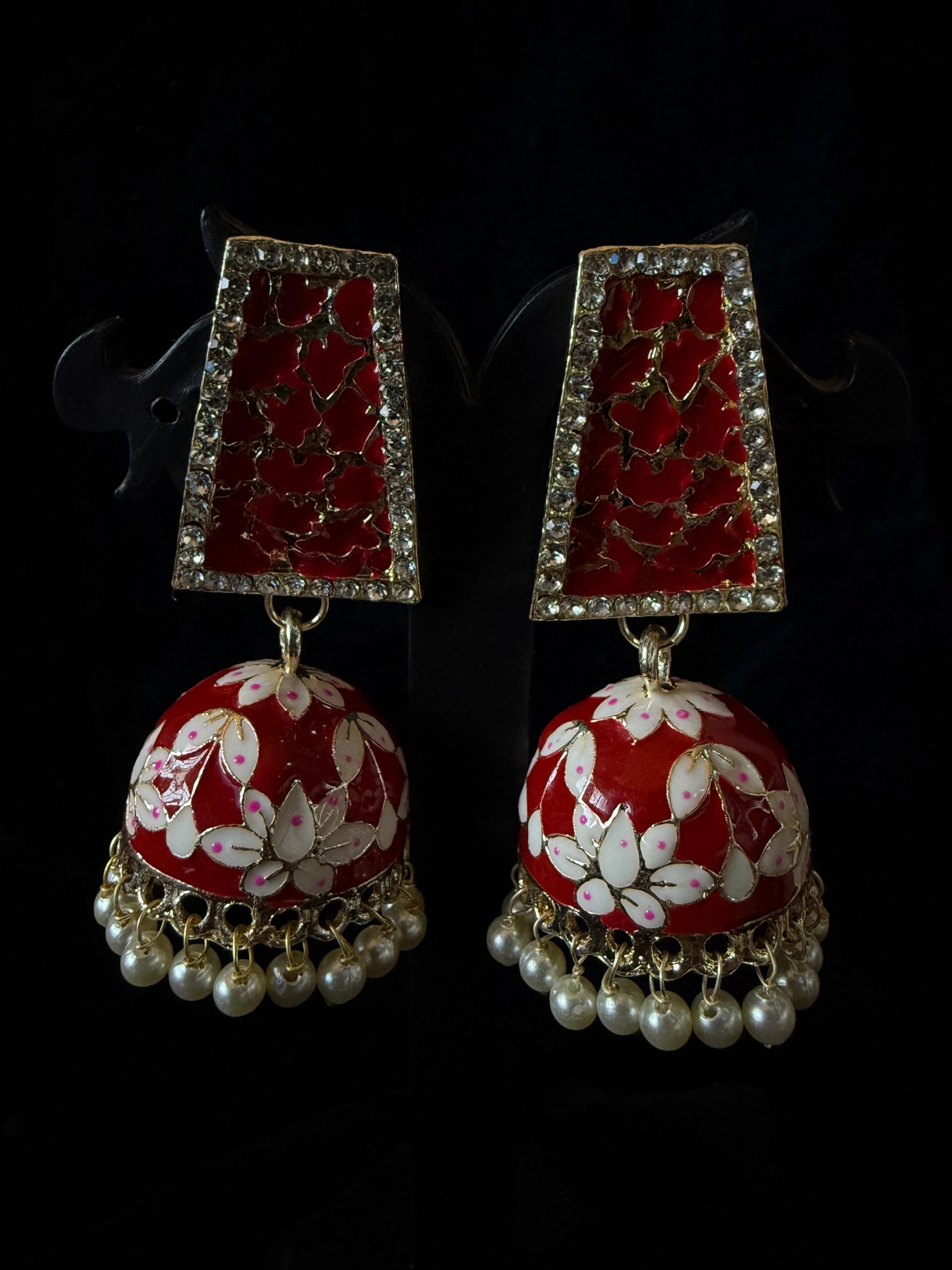 Kathiki Sunehri Phool Jhumkas Red
