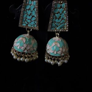 Kathiki Sunehri Phool Jhumkas Sky Blue
