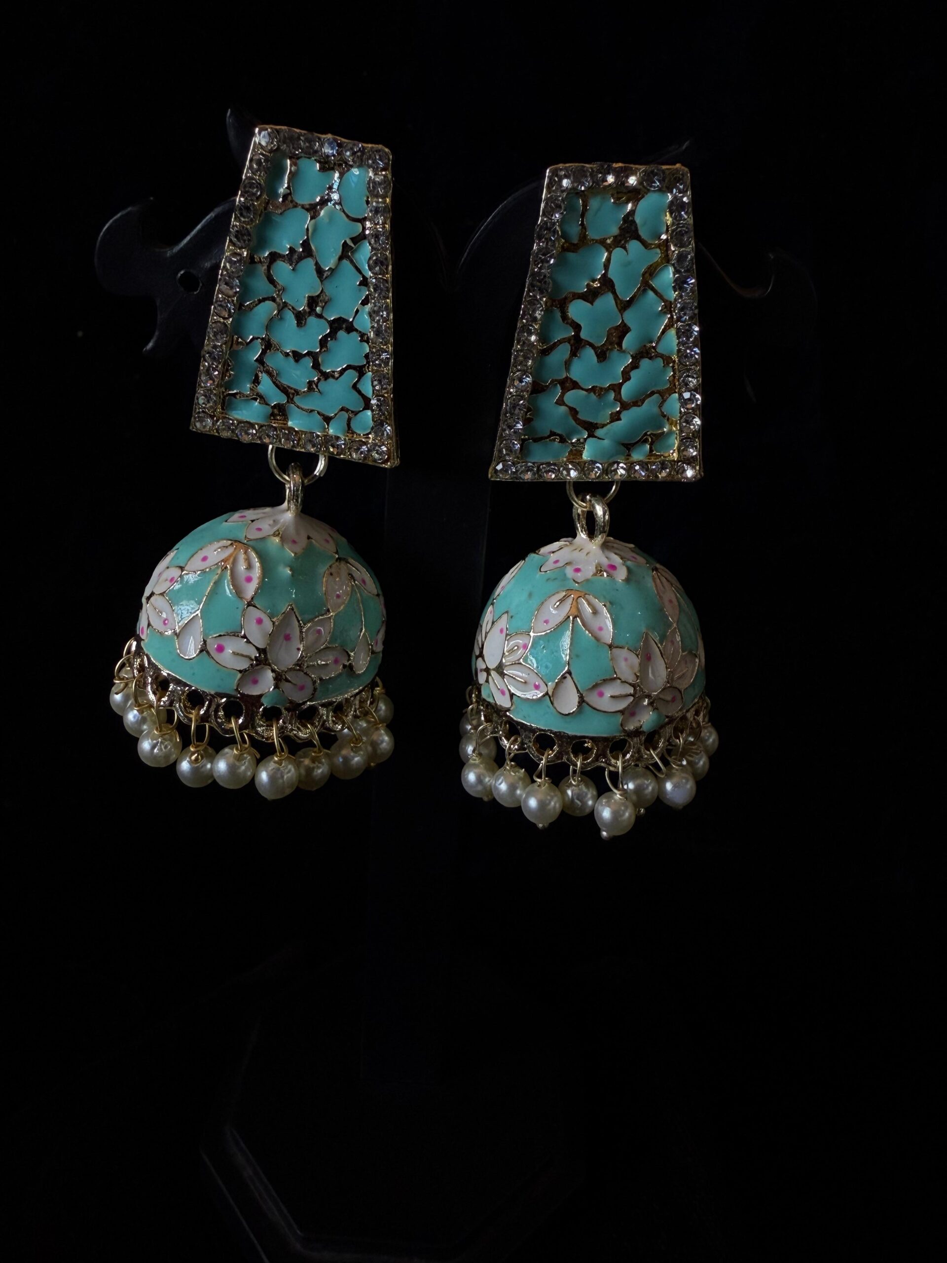 Kathiki Sunehri Phool Jhumkas Sky Blue