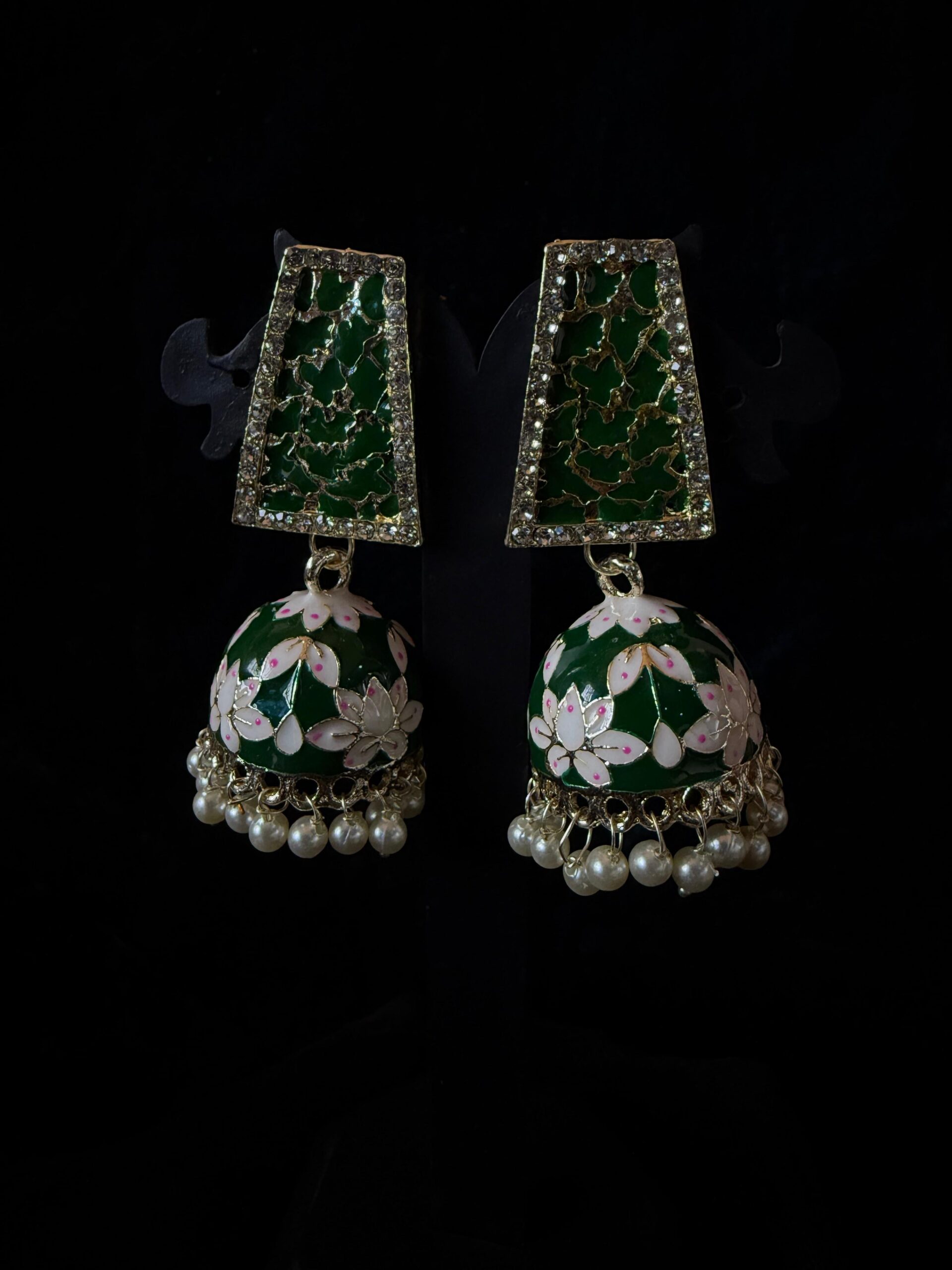 Kathiki Sunehri Phool Jhumkas Green