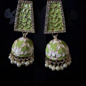 Kathiki Sunehri Phool Jhumkas Olive Green