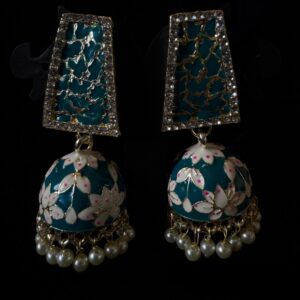 Kathiki Sunehri Phool Jhumkas Peacock blue