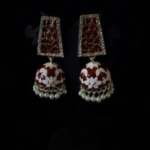 Kathiki Sunehri Phool Jhumkas Brown