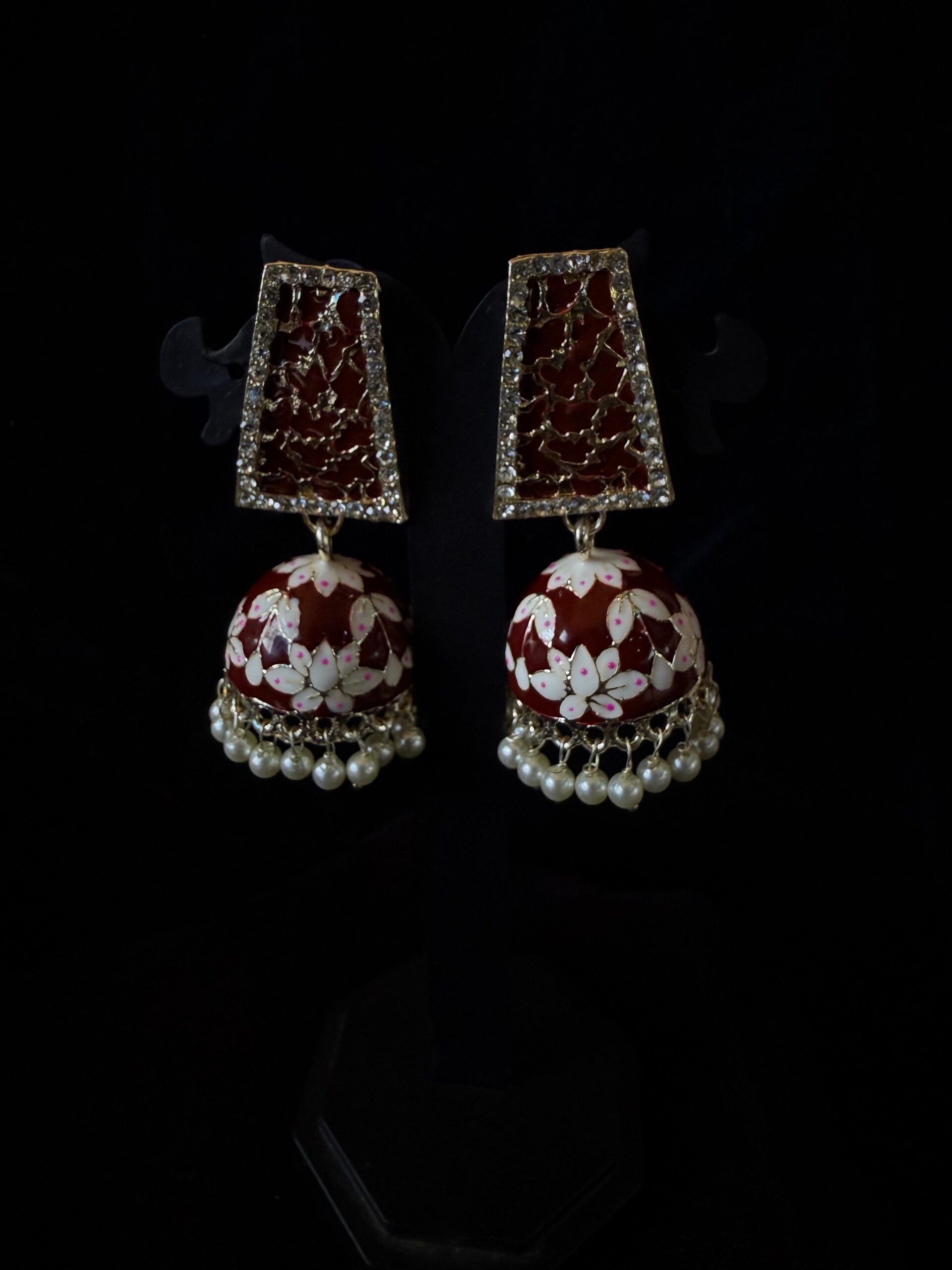 Kathiki Sunehri Phool Jhumkas Brown