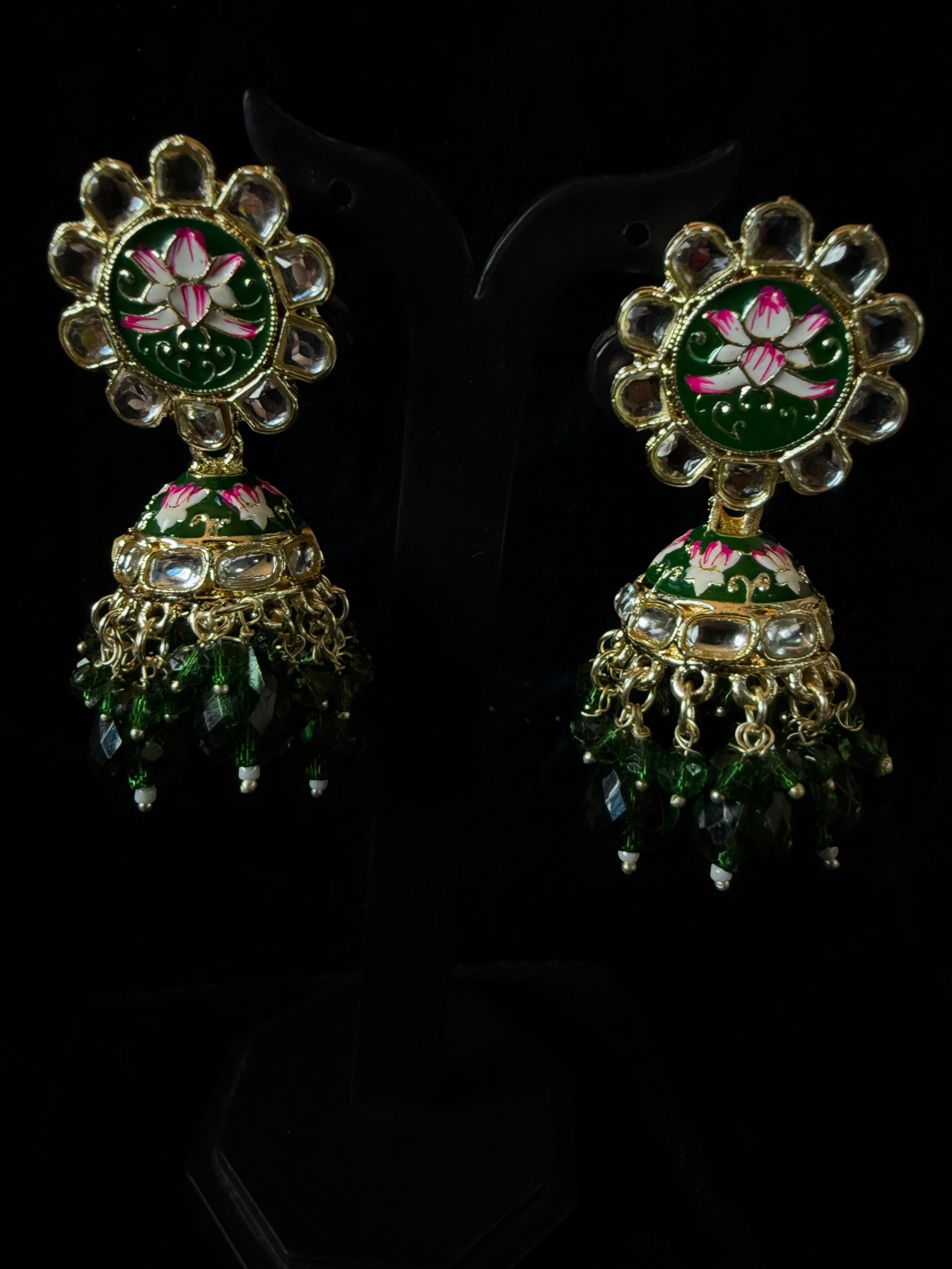 Kathiki Rajsi Kundan Jhumkas Green