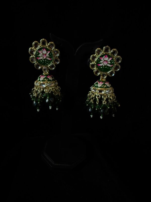 Kathiki Rajsi Kundan Jhumkas Green - Image 2