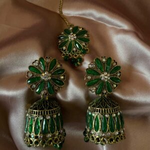 Kathiki Jhumka & Maang Tikka Set Green