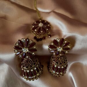 Kathiki Jhumka & Maang Tikka Set Brown