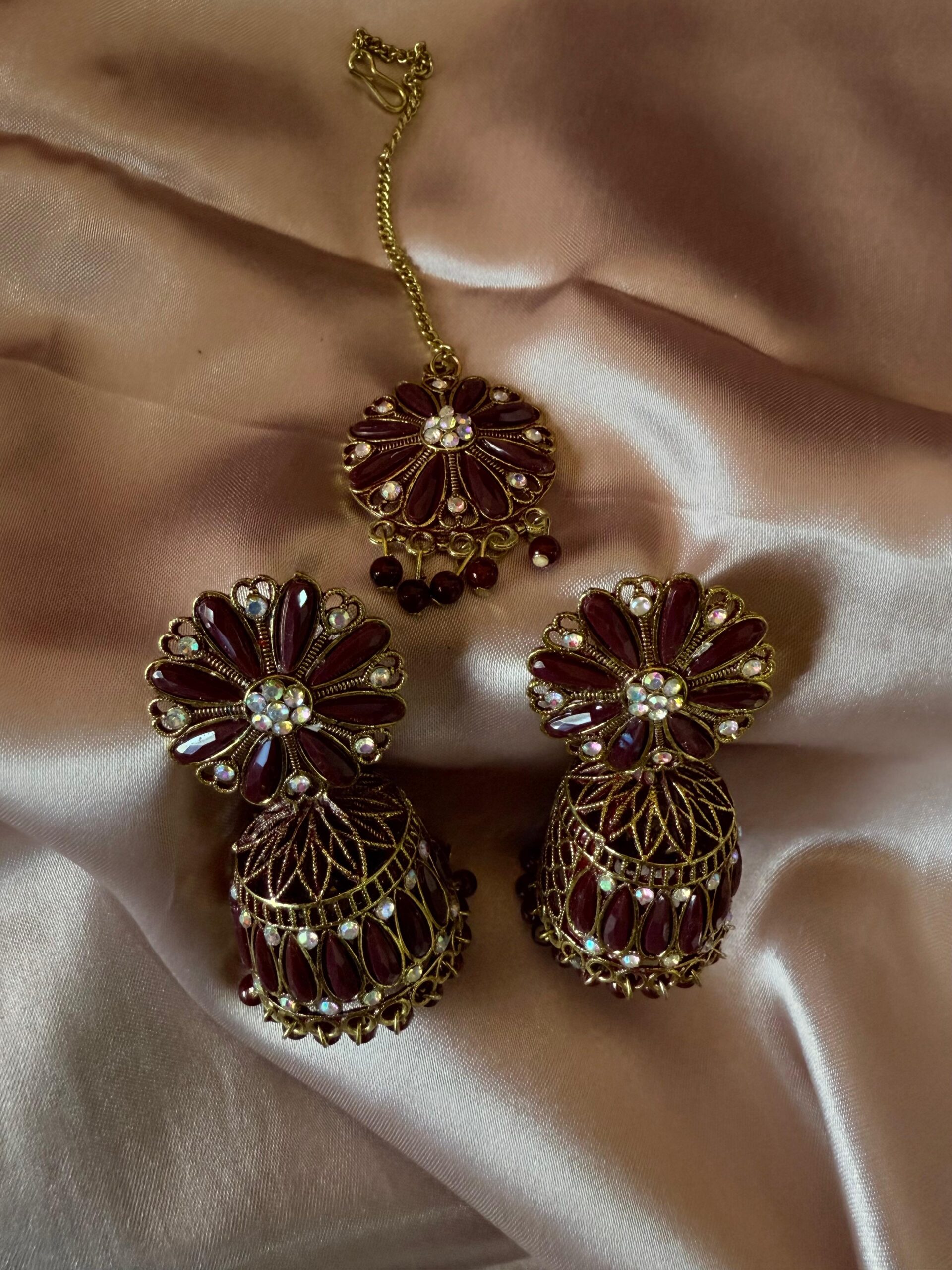 Kathiki Jhumka & Maang Tikka Set Brown