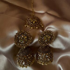 Kathiki Jhumka & Maang Tikka Set Copper Gold