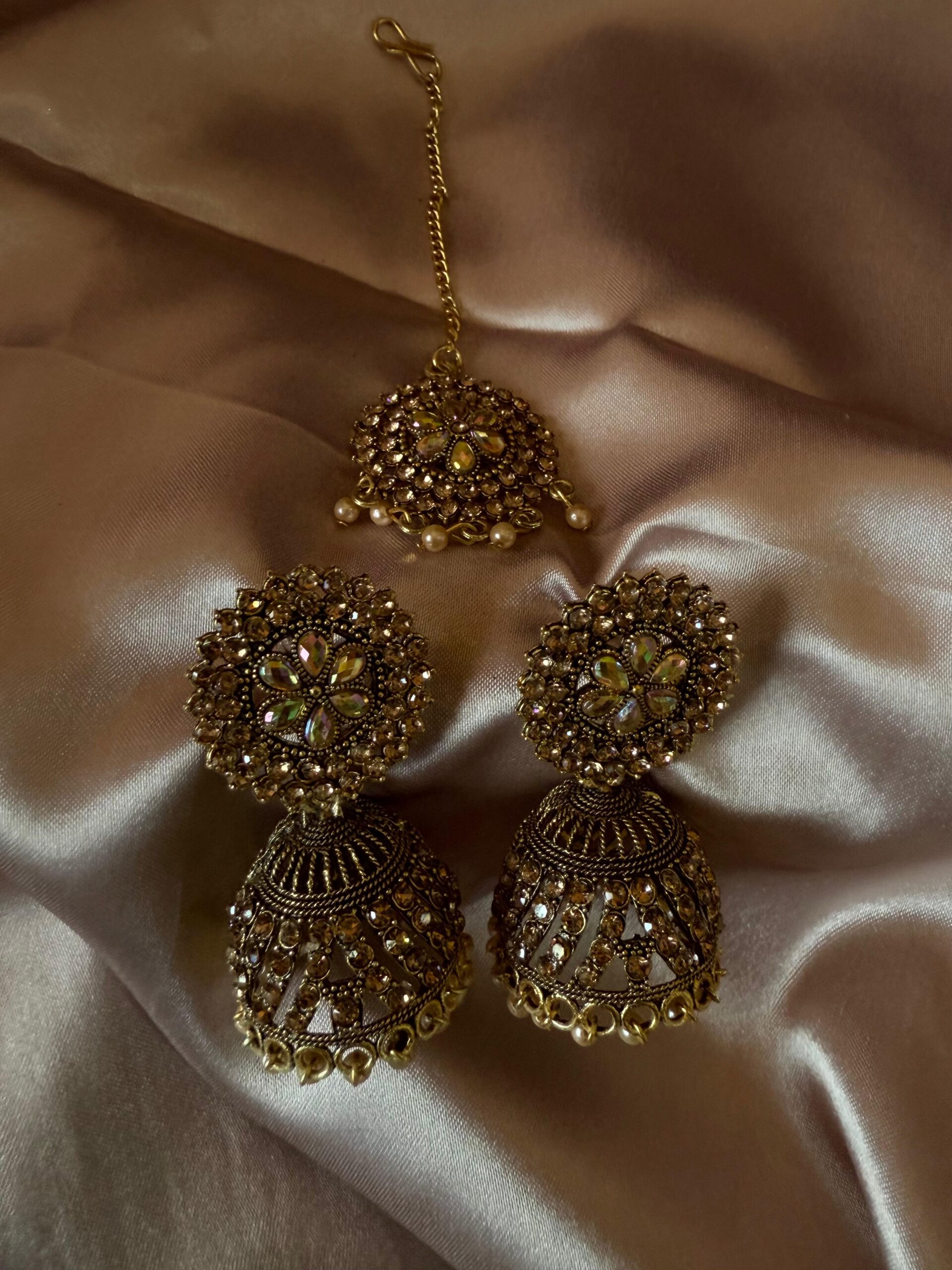 Kathiki Jhumka & Maang Tikka Set Copper Gold