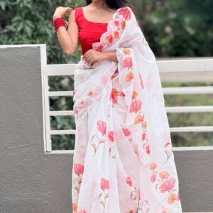 Blush Bloom Linen Saree
