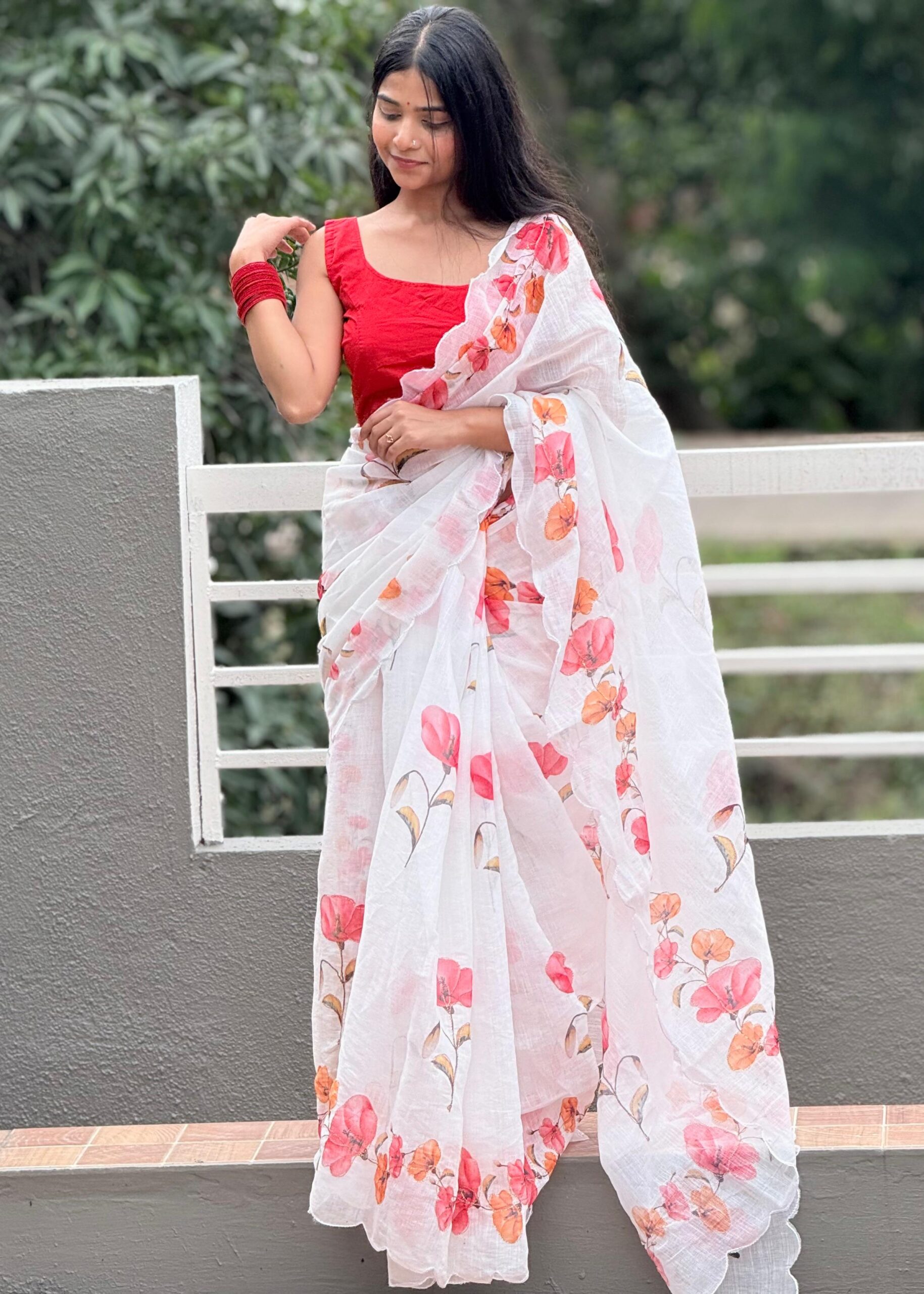 Blush Bloom Linen Saree